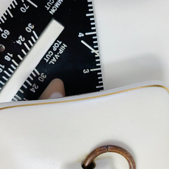 MCM Atomic Style Trinket Box Ridged Brass Base Ceramic Lid O Ring Handle Decor - Picture 9 of 13